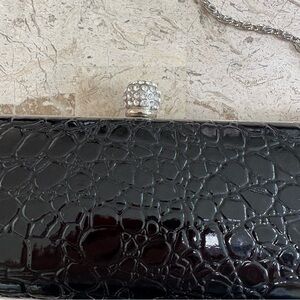 Mad by Design Black Faux Patent Leather Alligator Embossed Small Clutch